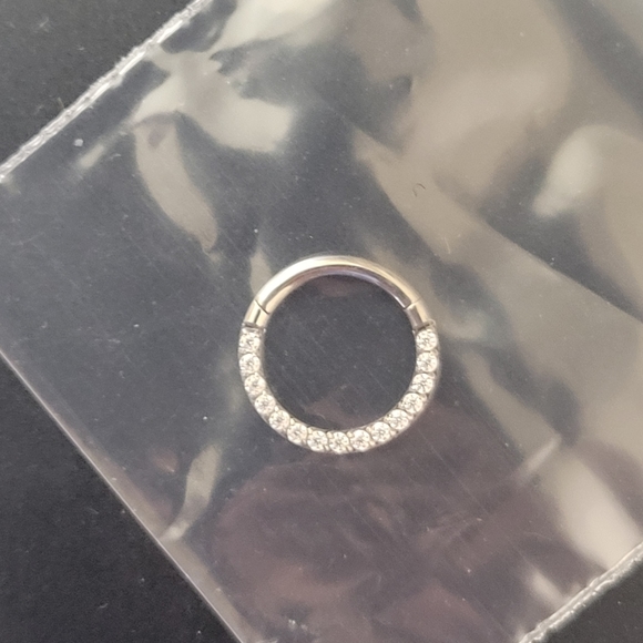 Implant Grade Titanium Paved White CZ Hinged Septum Piercing Hoop Clicker - Picture 2 of 5